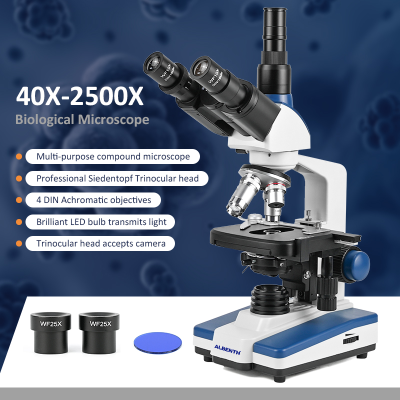 Microscope Compound 40X - Mikroskop Biologi Profesional 40X-2500X dengan Meja